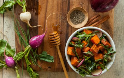 Keep the sweet potato, but throw it in a salad for a healthier dish on your Thanksgiving table. 