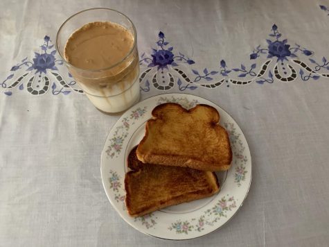 Brown sugar toast with a refreshing cup of whipped coffee on the side!